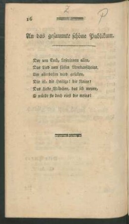 An das gesammte schöne Publikum