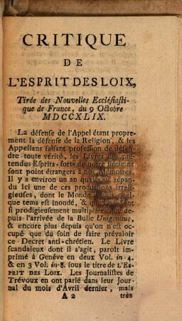 Critique de l'Esprit des Loix