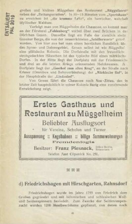 d) Friedrichshagen mit Hirschgarten, Rahnsdorf