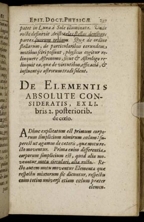 De Elementis Absolute Consideratis, Ex libris 2. posteriorib. de cœlo.