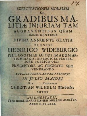 Exercitatio mor. de gradibus malitiae iniuriam tam aggravantibus quam imminuentibus