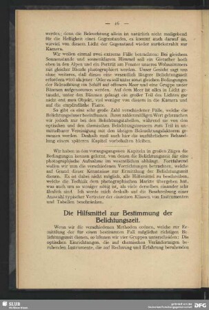 Die Hilfsmittel zur Bestimmung der Belichtungszeit
