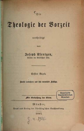 Die Theologie der Vorzeit, 1