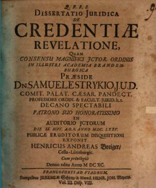Diss. iur. de credentiae revelatione