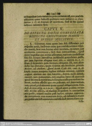 Caput V. De Effectu Dotis Confessatae Respectu Creditorum Mariti Et Ipsius Mulieris