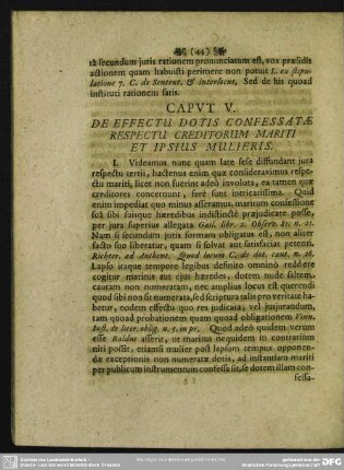 Caput V. De Effectu Dotis Confessatae Respectu Creditorum Mariti Et Ipsius Mulieris