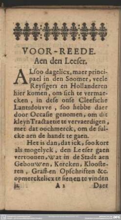 Voor-Reede Aen den Leeser