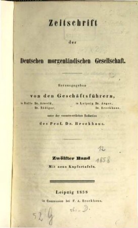 Zeitschrift der Deutschen Morgenländischen Gesellschaft : ZDMG. 12, 12. 1858