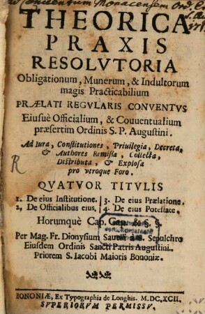 Theorica praxis resolutoria obligationum ... praelati