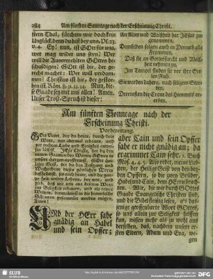 Am fünften Sonntage nach der Erscheinung Christi