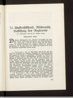 XI. Waffenstillstand. Rückmarsch. Auflösung des Regiments