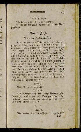 Vierte Zahl. Von den Leidenschaften.