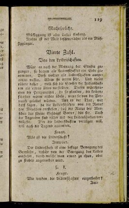 Vierte Zahl. Von den Leidenschaften.