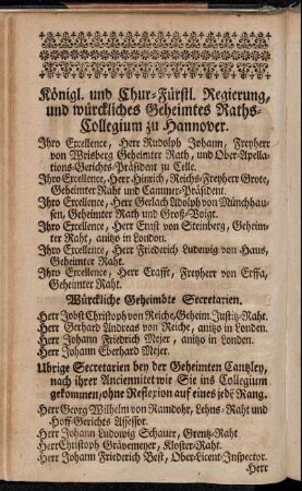 Königl. und Chur-Fürstl. Regierung, und würckliches Geheimtes Raths-Collegium zu Hannover. - Die löbliche Ritter- und Landschafft des Hertzogthums Lauenbug.
