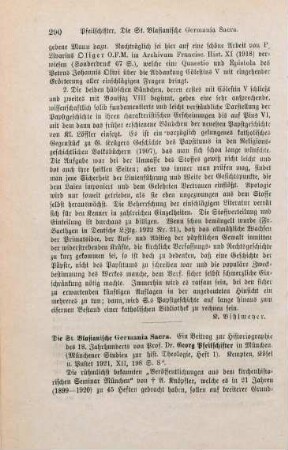 290-291 [Rezension] Pfeilschifter, Georg, Die St. Blasianische Germania Sacra