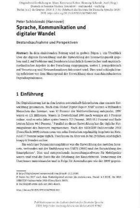 Sprache, Kommunikation und digitaler Wandel. Bestandsaufnahme und Perspektiven