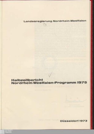 Halbzeitbericht Nordrhein-Westfalen-Programm 1975
