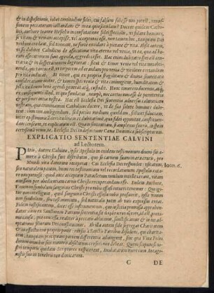Explicatio Sententiae Calvini ad Lectorem.