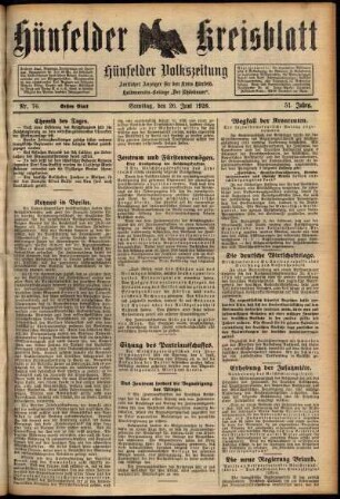 Erste Ausgabe vom Samstag, den 26. Juni 1926.
