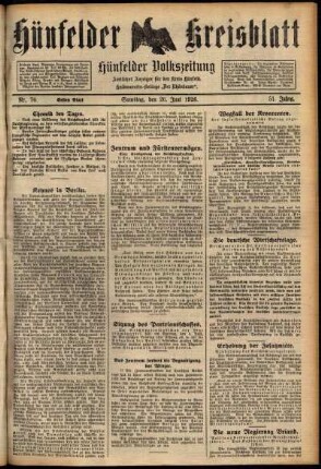 Erste Ausgabe vom Samstag, den 26. Juni 1926.
