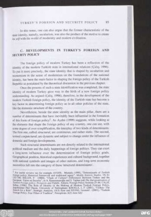 C. Developments In Turkey's Foreign And Security Policy