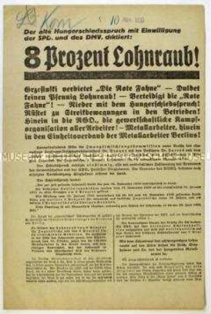 Flugschrift der KPD gegen den Schiedsspruch in Folge des Berliner Metallarbeiterstreiks 1930