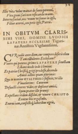 In Obitum Clarissimi Viri, Domini Ludoici Lafateri ...