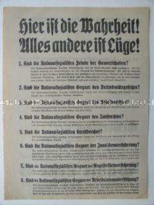 Wahlflugblatt der NSDAP zu den Preußischen Landtagswahlen mit Ausrichtung auf die Gewerkschaften