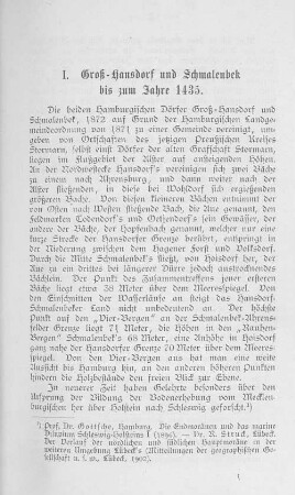 I. Groß-Hansdorf und Schmalenbek bis zum Jahre 1435.