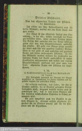 Dritter Abschnitt. Von den allgemeinen Rechten und Pflichten der Unterthanen