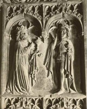 Zwei der heiligen drei Könige : Zwei der heiligen drei Könige. Eichenholz, geschnitzt.1401/1415, Güstrow, Dom St. Maria, St. Johannes Evangelista und St. Cäcilia