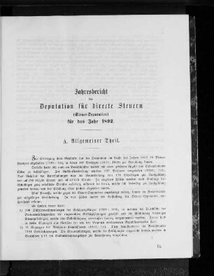 Jahresbericht der Deputation für directe Steuern (Steuer-Deputation) für das Jahr 1892.