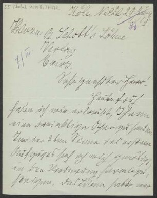 Brief an B. Schott's Söhne : 29.03.1915