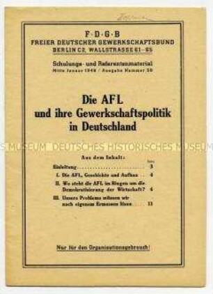 Schulungs- und Referentenmaterial des FDGB, Ausgabe Nr. 38, Mitte Januar 1948