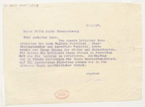 Brief an Fritz Meyer : 27.01.1914
