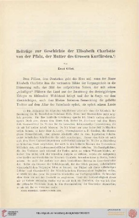 13: Beiträge zur Geschichte der Elisabeth Charlotte von der Pfalz, der Mutter des Grossen Kurfürsten