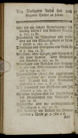 Bey Verlegern dieses sind auch folgende Bücher zu haben.