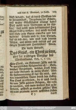 Die vierte Andacht. Das Glück, ein Christ zu seyn, oder die wichtigen Vorzüge des Christenthums. Eph. 2, 5 - 22.