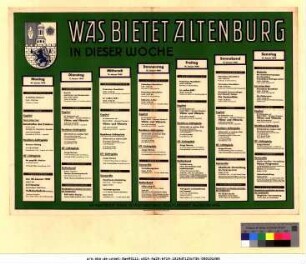 Originaltitel: Was bietet Altenburg in dieser Woche 10. Januar bis 16. Januar 1949 Mitgeteilt vom Städtischen Kulturamt Altenburg