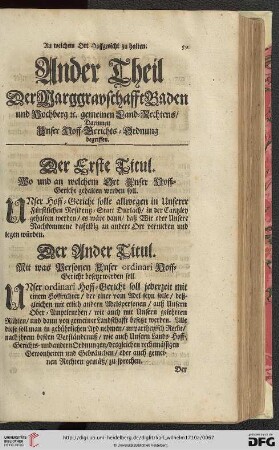 Ander Theil: Darinnen Unser Hoff = Gerichts = Ordnung begriffen