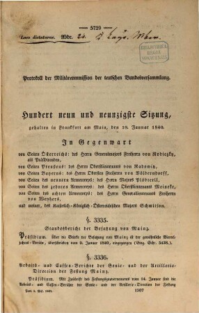 Protokolle der Militärcommission der Teutschen Bundesversammlung : Sitzung ... 1840 = Sitz. 199 - 210