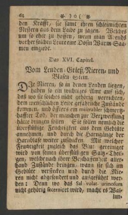 Das XVI. Capitel. Vom Lenden-Grieß, Nieren- und Blasen-Stein