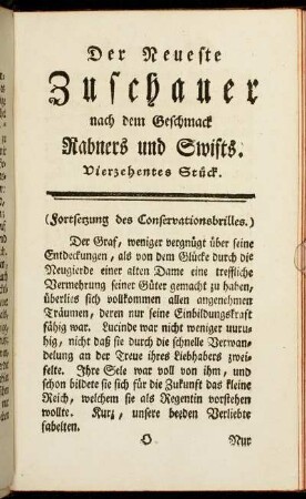 Der neueste Zuschauer nach dem Geschmack Rabners und Swifts. Vierzehentes Stück.