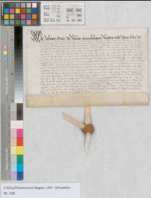 Johanns, Grafen zu Nassau, Bestätigung der Privilegien der Stadt Siegen mit Vorbehalt und Bekräftigung des Vertrages vom Jahre 1538.