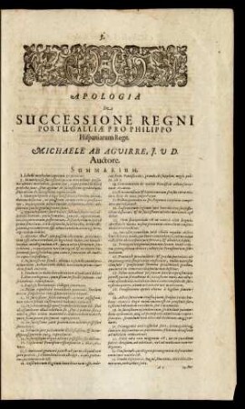 Apologia De Successione Regni Portugalliae Pro Philippo Hispaniarum Rege.
