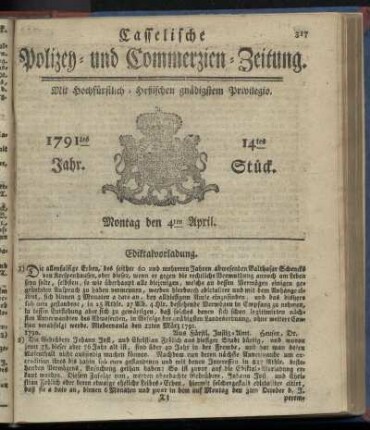 14tes Stueck, Montag den 4ten April. 1791
