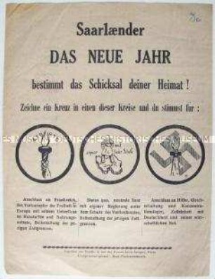 Illustriertes Propagandaflugblatt zur Saarabstimmung für den Anschluss an Frankreich