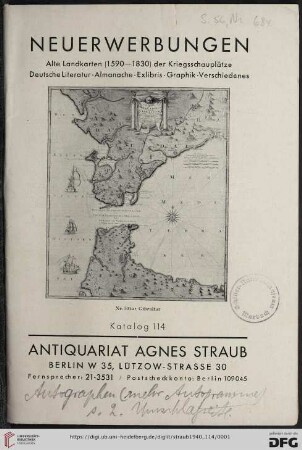 Nr. 114: Katalog: Neuerwerbungen - alte Landkarten (1590-1830) der Kriegsschauplätze, deutsche Literatur, Almanache, Exlibris, Graphik, Verschiedenes