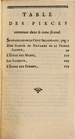 Oeuvres de Molière. 2. Sganarelle. Don Garcie de Navarre. L'école des maris. Les fâcheux. L'école des femmes. - 390 S.