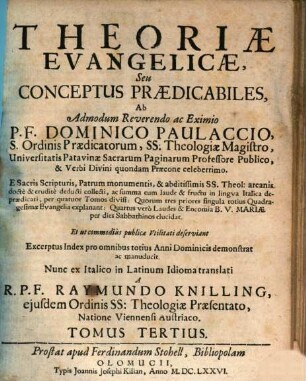 Theoriae Evangelicae, Seu Conceptus Praedicabiles, 3